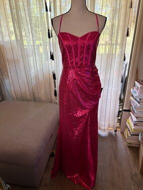 Lulu's Fuchsia Sequin Corset Prom Gown